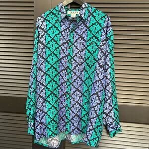 Vintage JAB 100% Silk Button Down Shirt, Long Sleeve, Cool Pattern, Size Large